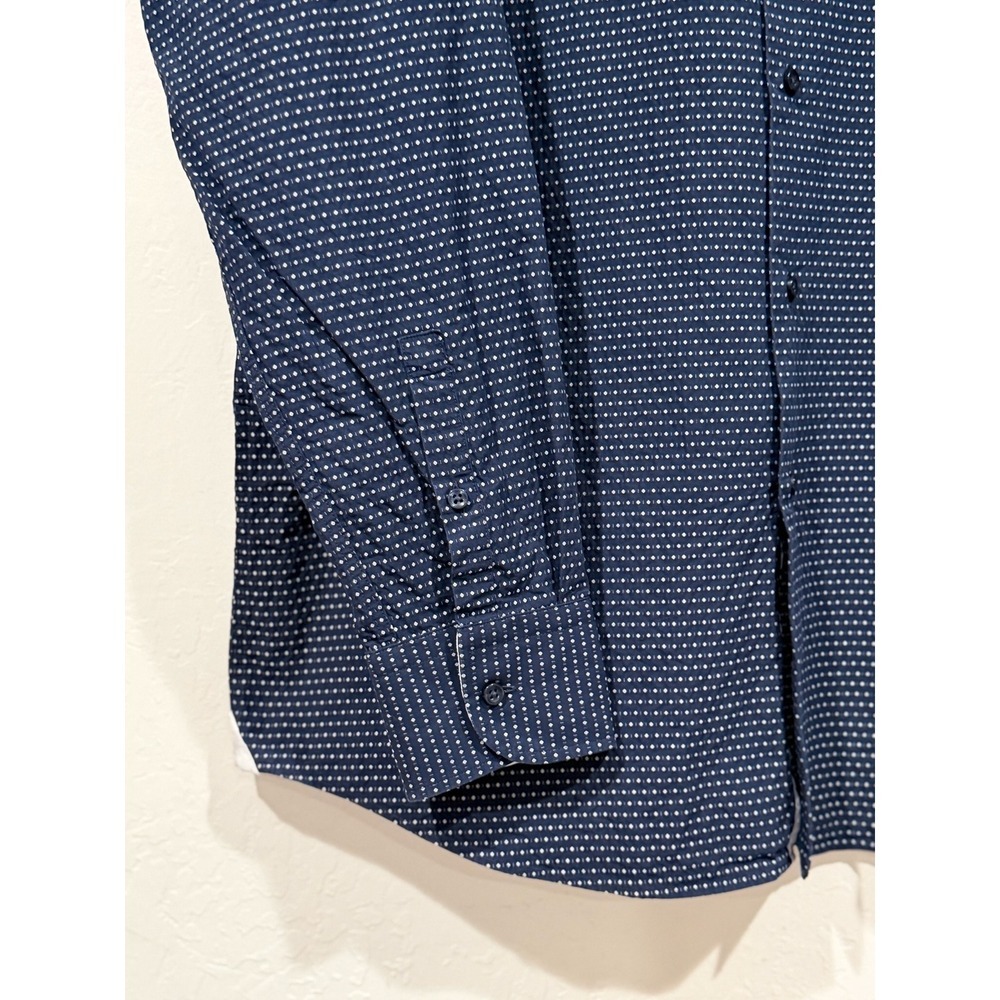 Hugo Boss Jesse Slim Fit Dress Shirt Navy Blue Geometric Dot Mens 17 43 L - Picture 9 of 11